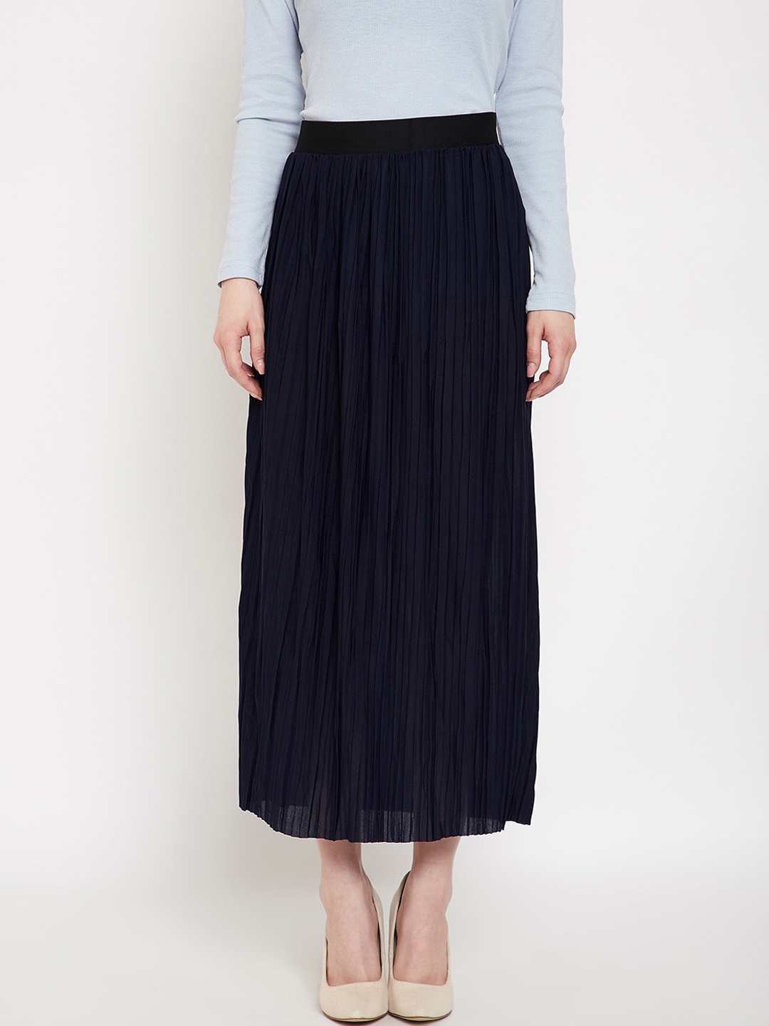 

Camey Accordion Pleated Flared Straight Midi Skirt, Navy blue