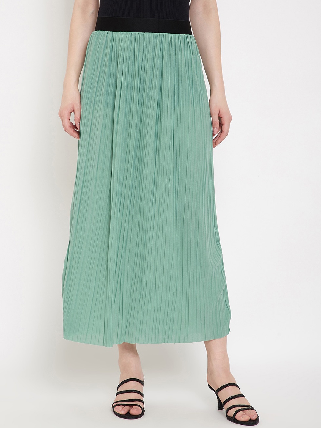 

Camey Women Solid Accordion Pleated Flared Straight Midi Skirt, Green