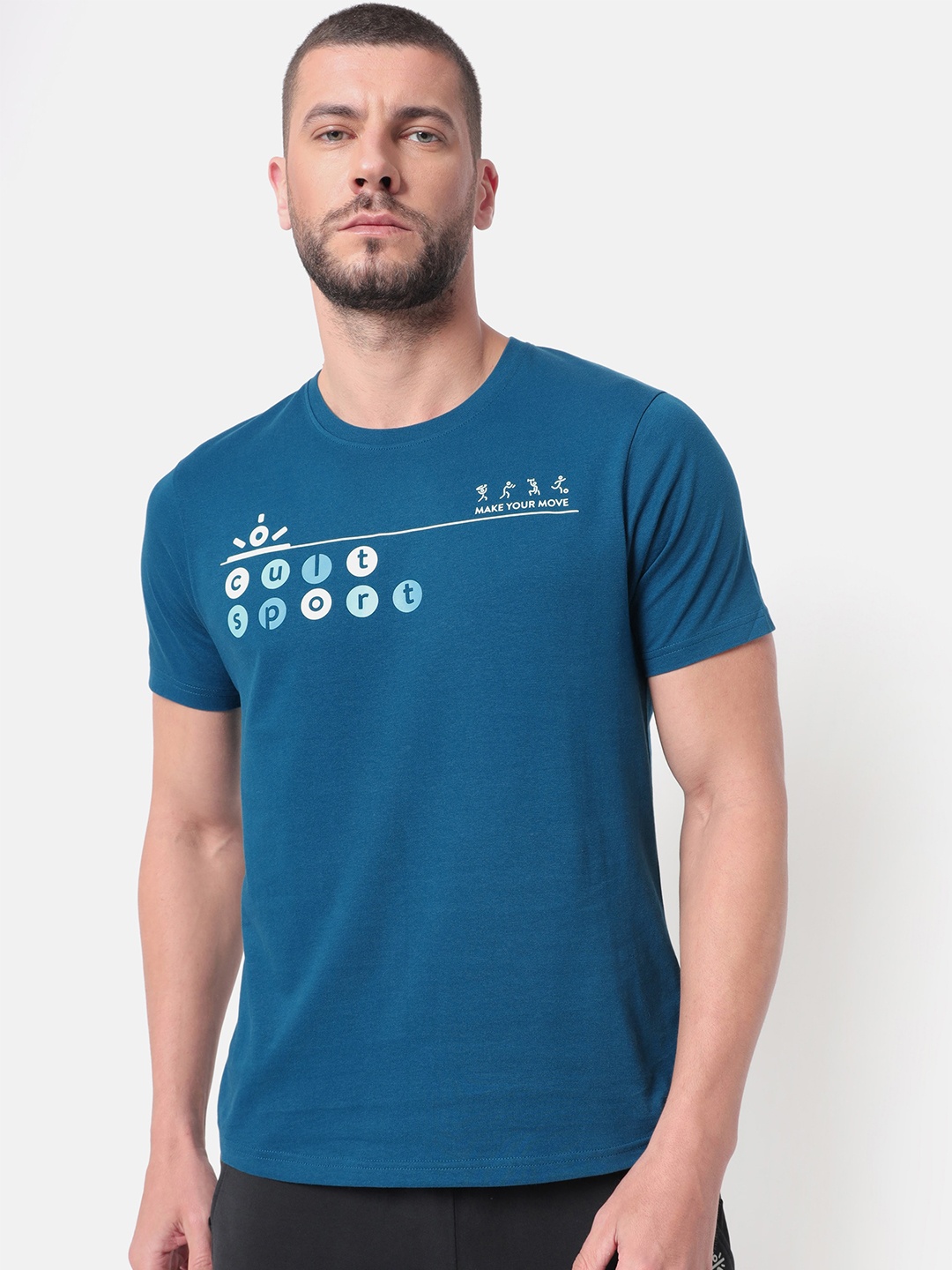 

Cultsport Men Blue Typography Printed Running T-shirt