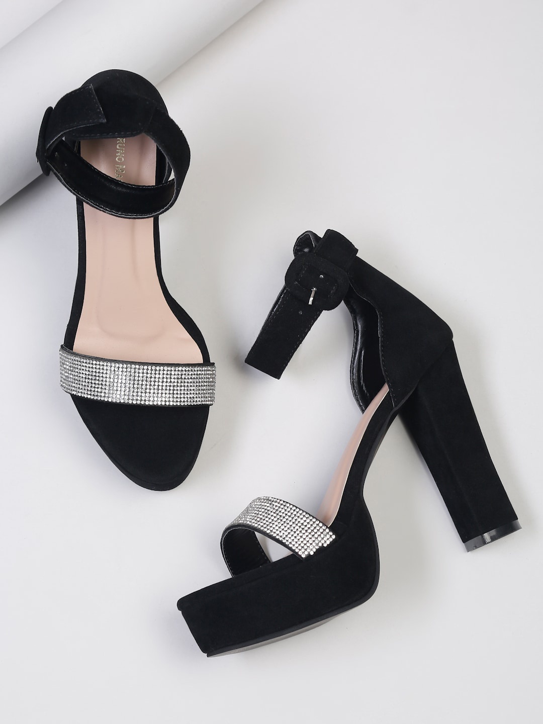 

Bruno Manetti Black Suede Party High-Top Block Pumps