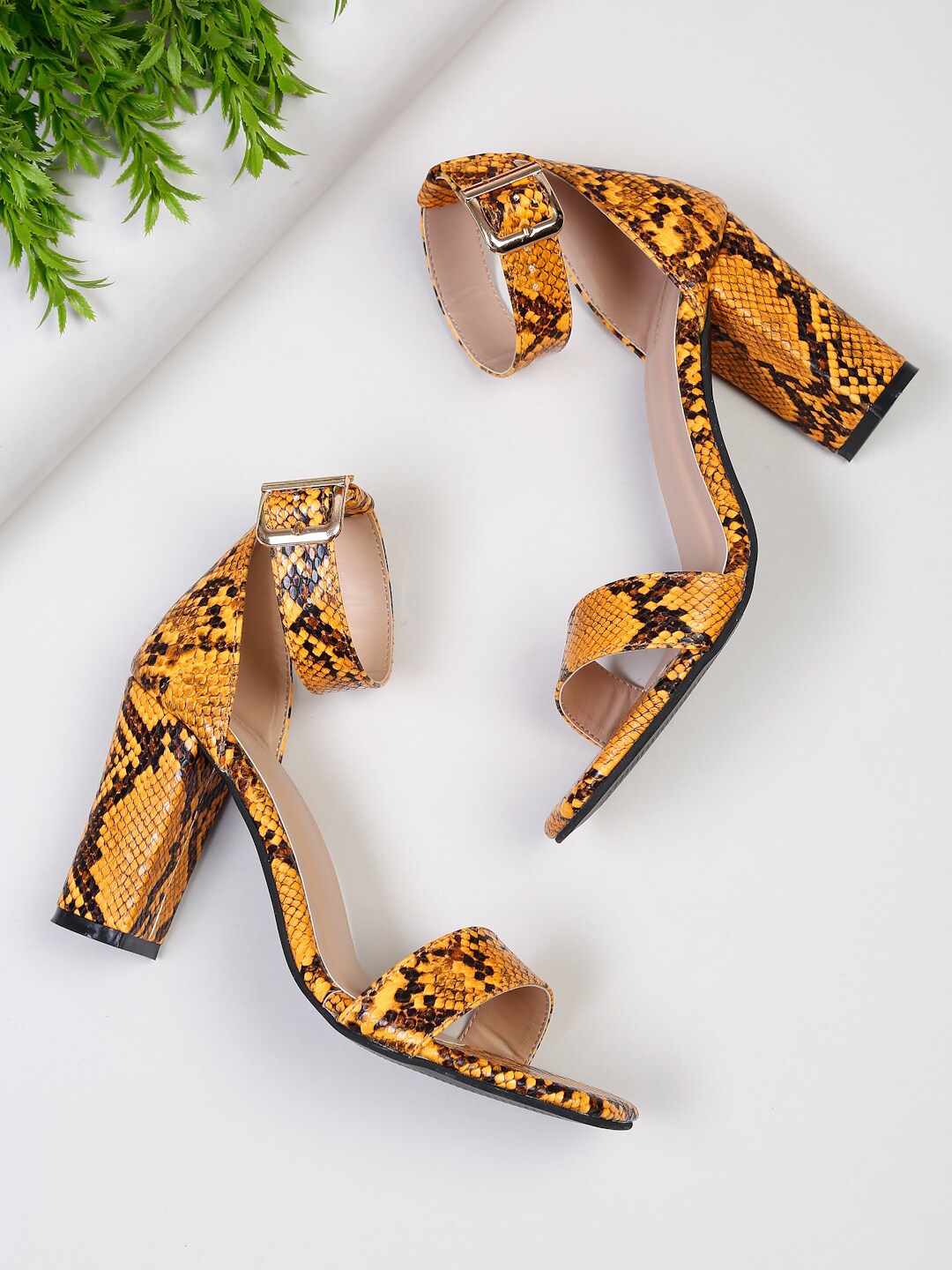 

Bruno Manetti Yellow Textured PU High-Top Block Sandals