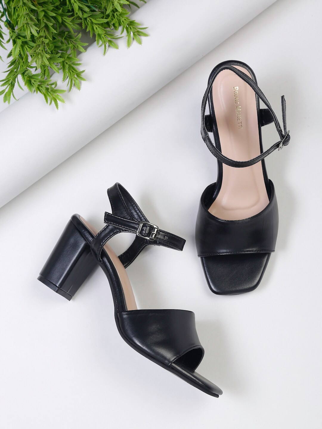 

Bruno Manetti Black PU Block Heels with Buckles