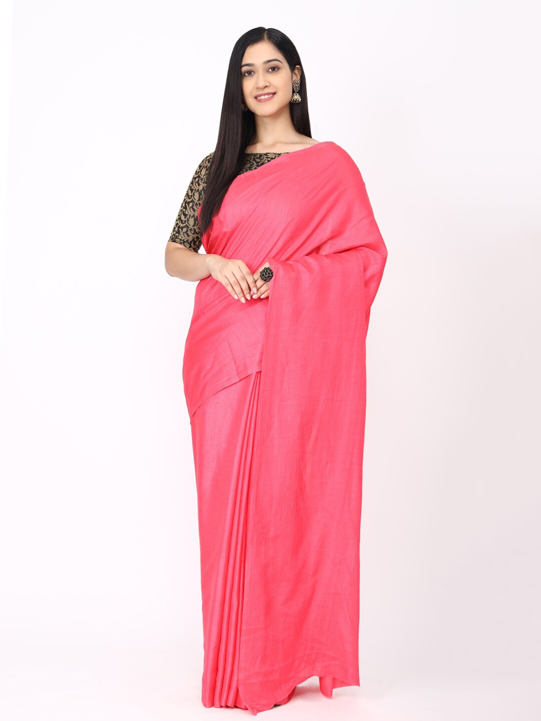 

KALINI Pink Solid Silk Blend Khadi Saree