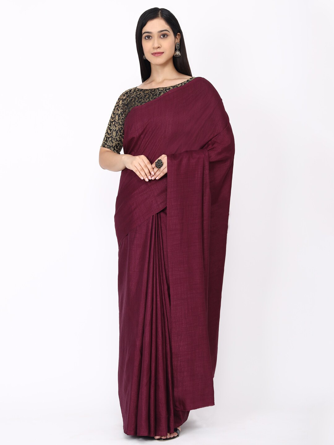

KALINI Magenta Solid Silk Blend Khadi Saree