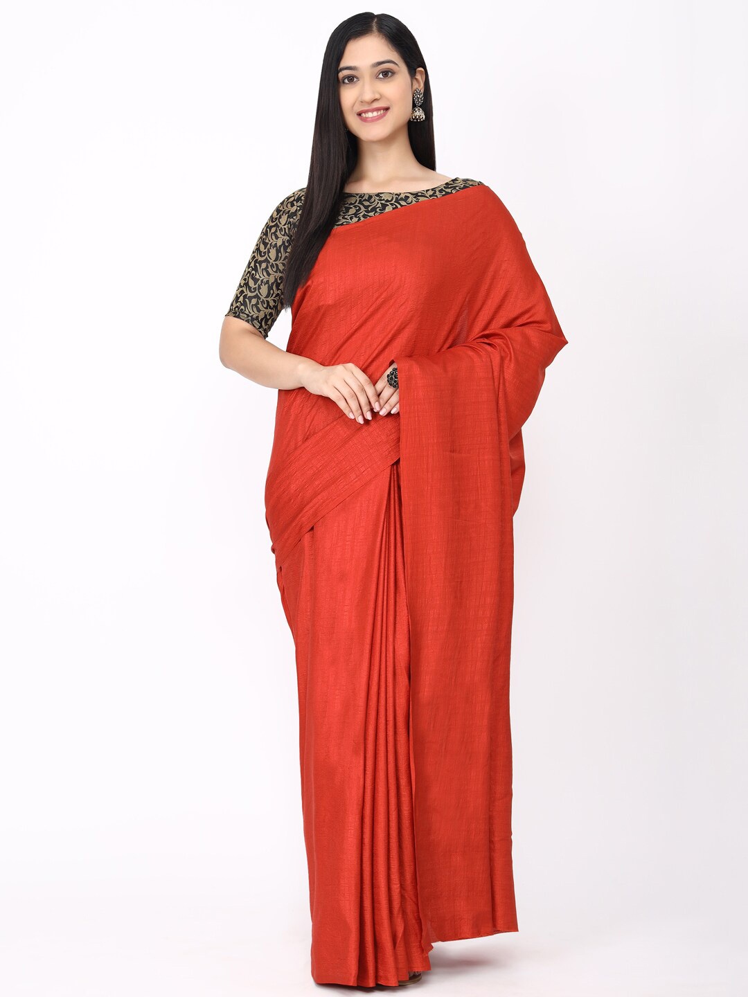 

KALINI Red Solid Silk Blend Khadi Saree
