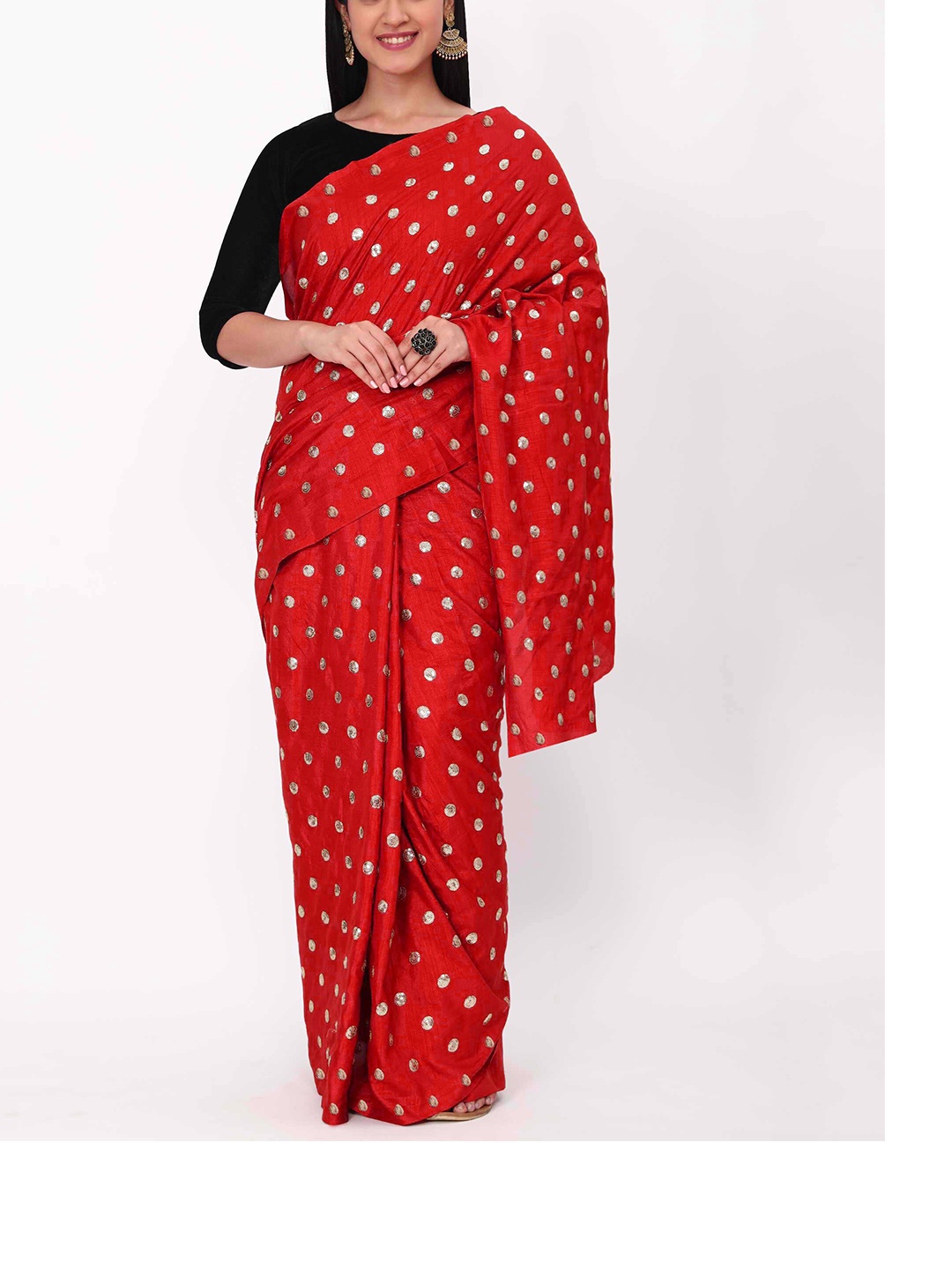 

KALINI Red & Gold-Toned Embellished Sequinned Saree