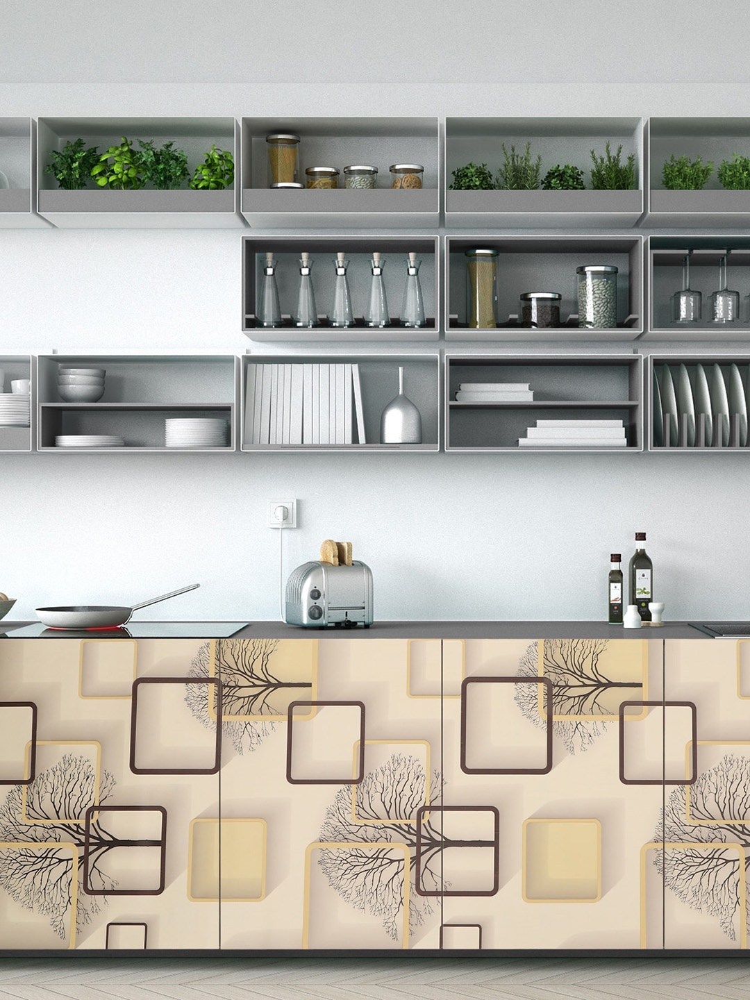 

Ispace Beige & Black Printed Self Adhesive Dust Proof Print Kitchen Wallpaper