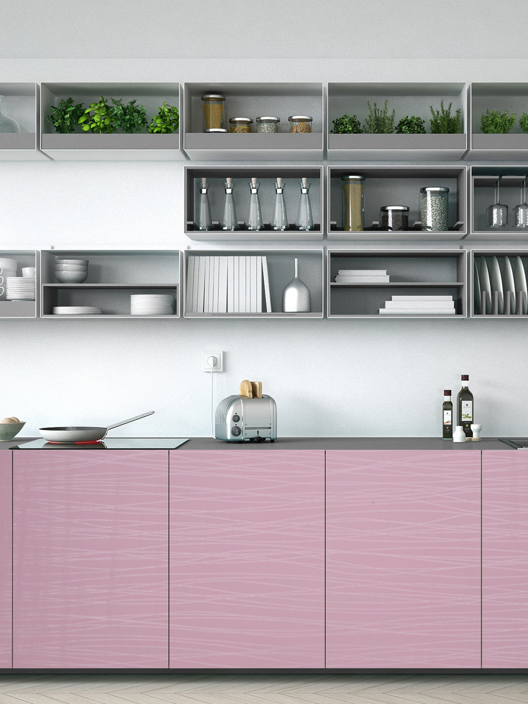 

Ispace Pink Printed Self Adhesive Dust Proof Print Kitchen Wallpaper