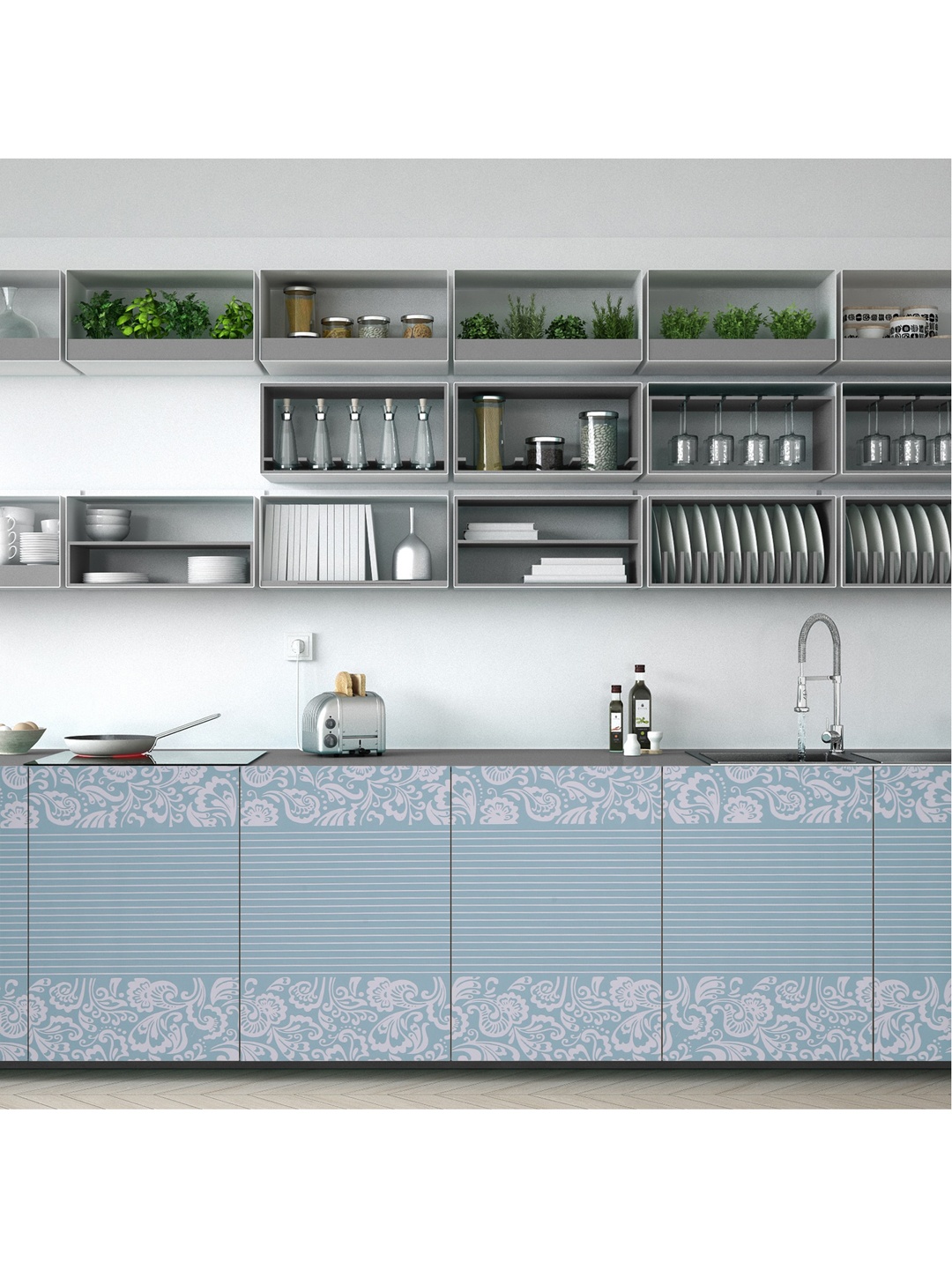 

Ispace Turquoise Blue & White Printed Wall Sticker