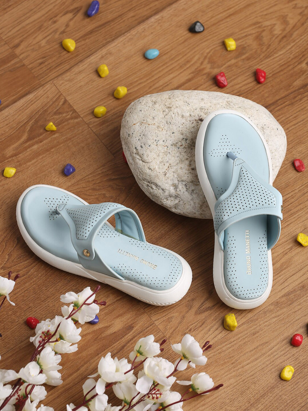 

Bruno Manetti Women Blue Textured Comfort Sandals