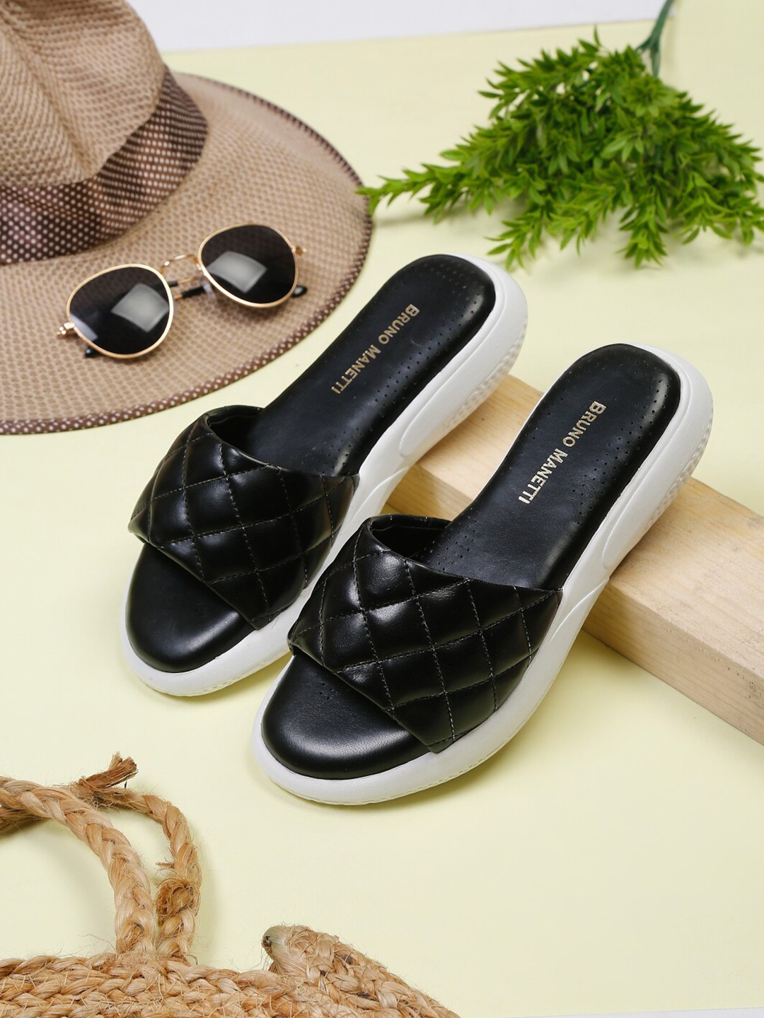 

Bruno Manetti Women Black Quilted Open Toe Sliders