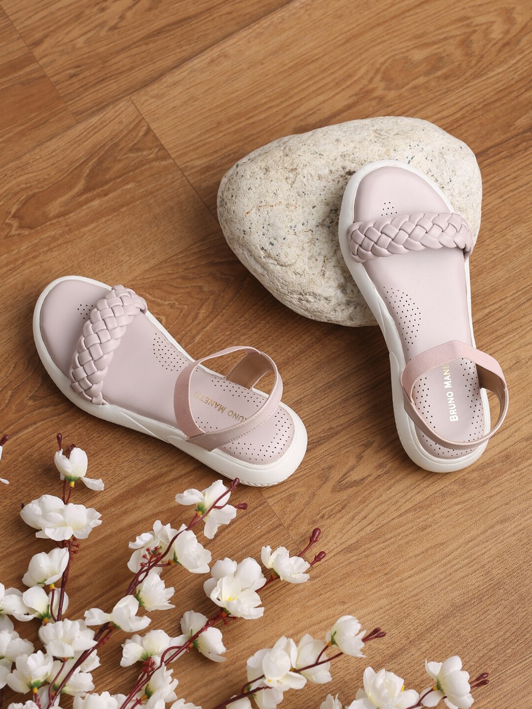 

Bruno Manetti Women Lavender & White PU Open-Toe Heels