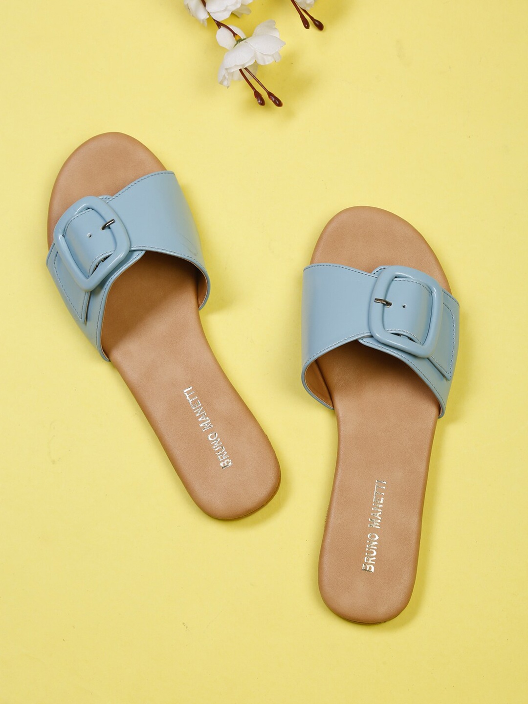 

Bruno Manetti Women Blue Open Toe Flats with Buckles