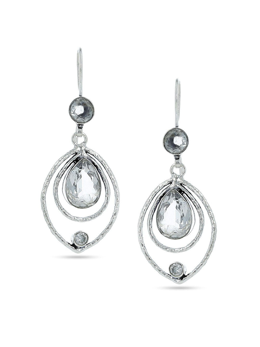

EL REGALO Silver-Toned Oval Drop Earrings