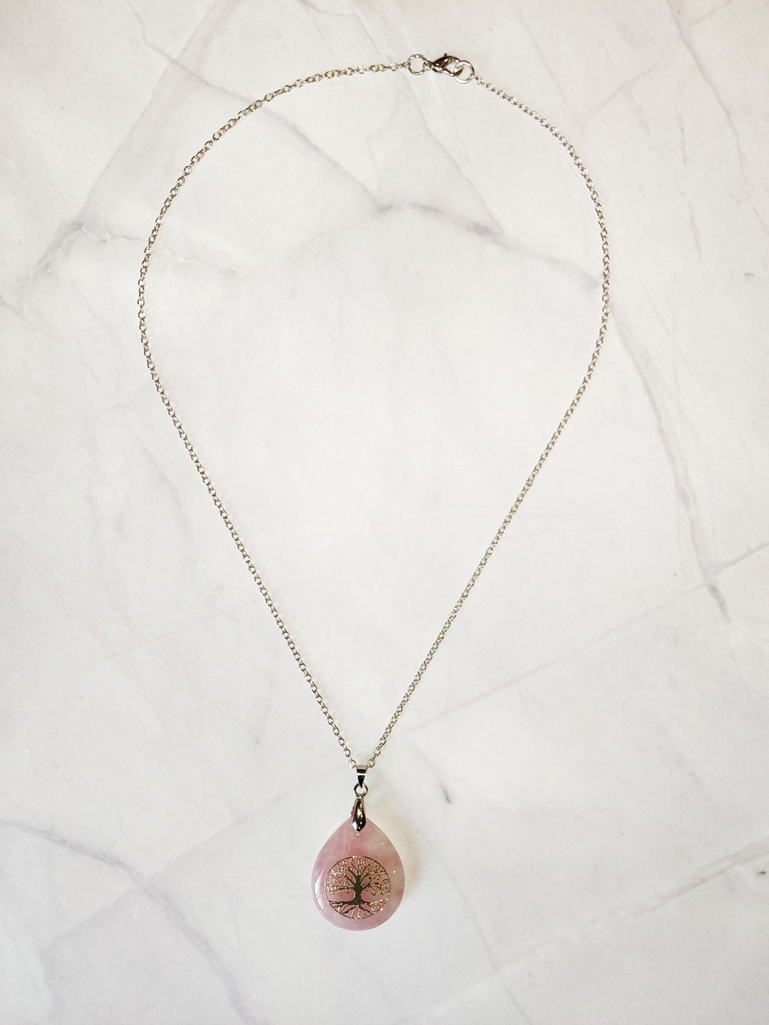 

EL REGALO Pink & Silver-Toned Rose Quartz Necklace