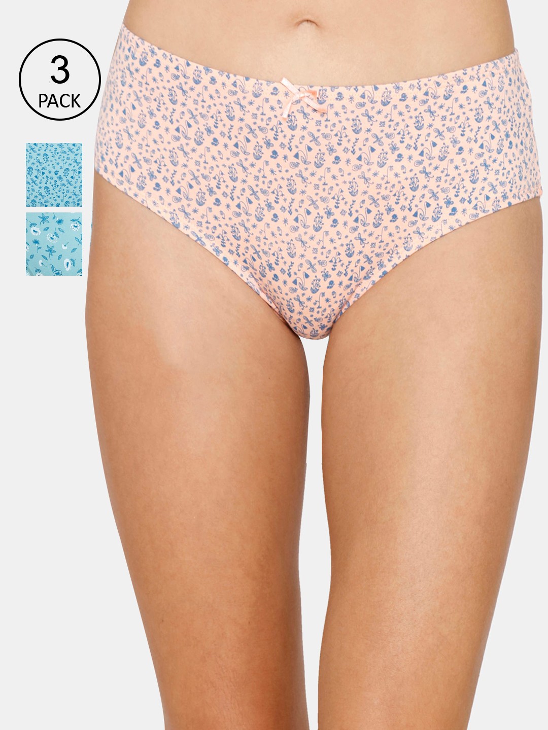

Zivame Women Pack of 3 Assorted Low Rise Full Coverage Cotton Bikini Briefs