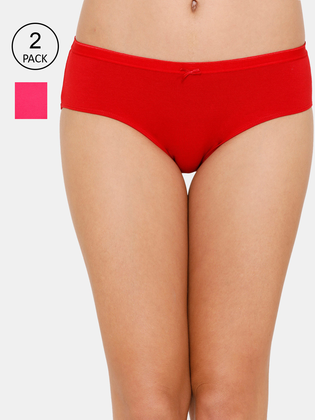 

Zivame Pink & Red Pack Of 2 Solid Anti-Microbial Low Rise Hipster Briefs