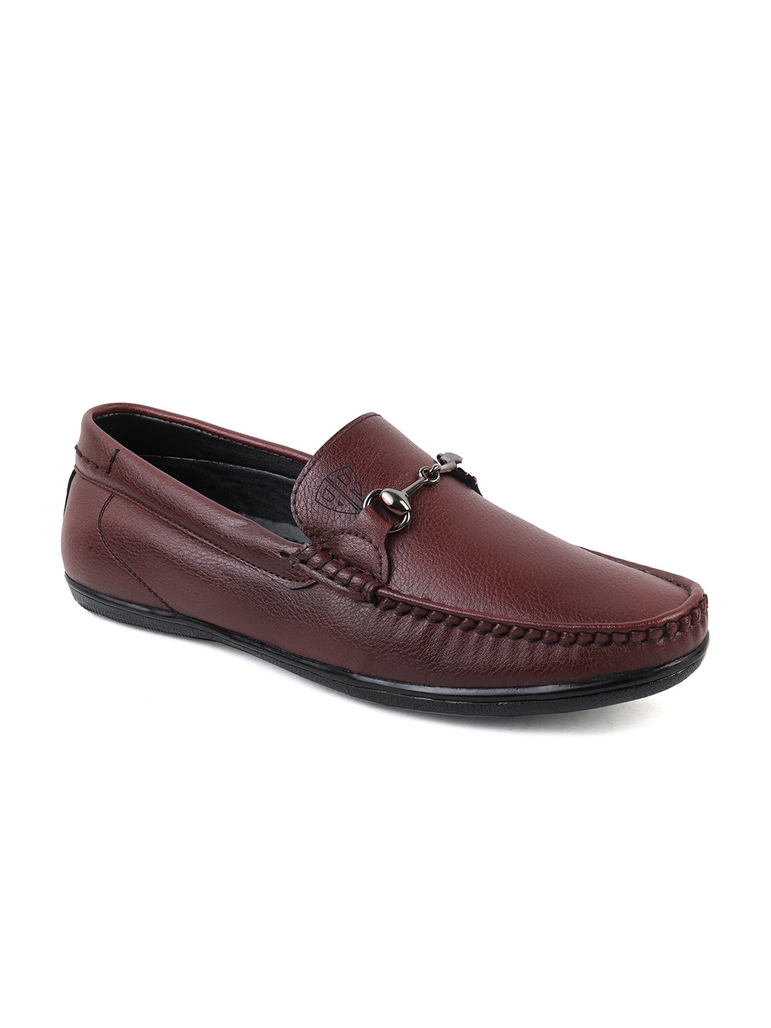 

BRATVA Men Maroon Synthetic leather Horsebit Loafers