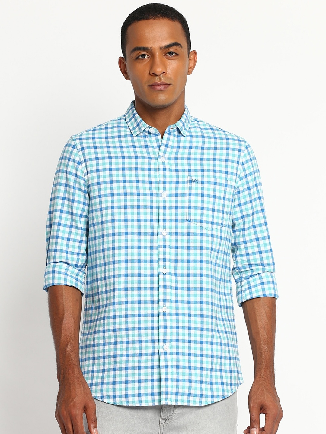 

Lee Men Blue Classic Slim Fit Checked Casual Shirt