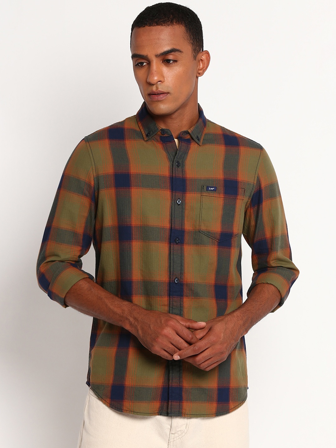 

Lee Men Green Classic Slim Fit Checked Casual Shirt