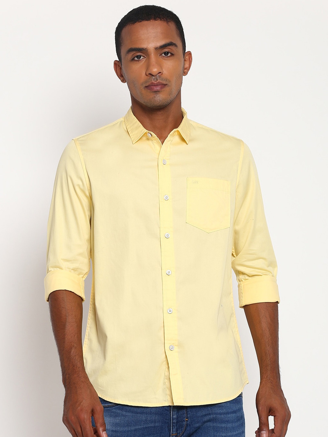 

Lee Men Yellow Classic Slim Fit Cotton Casual Shirt