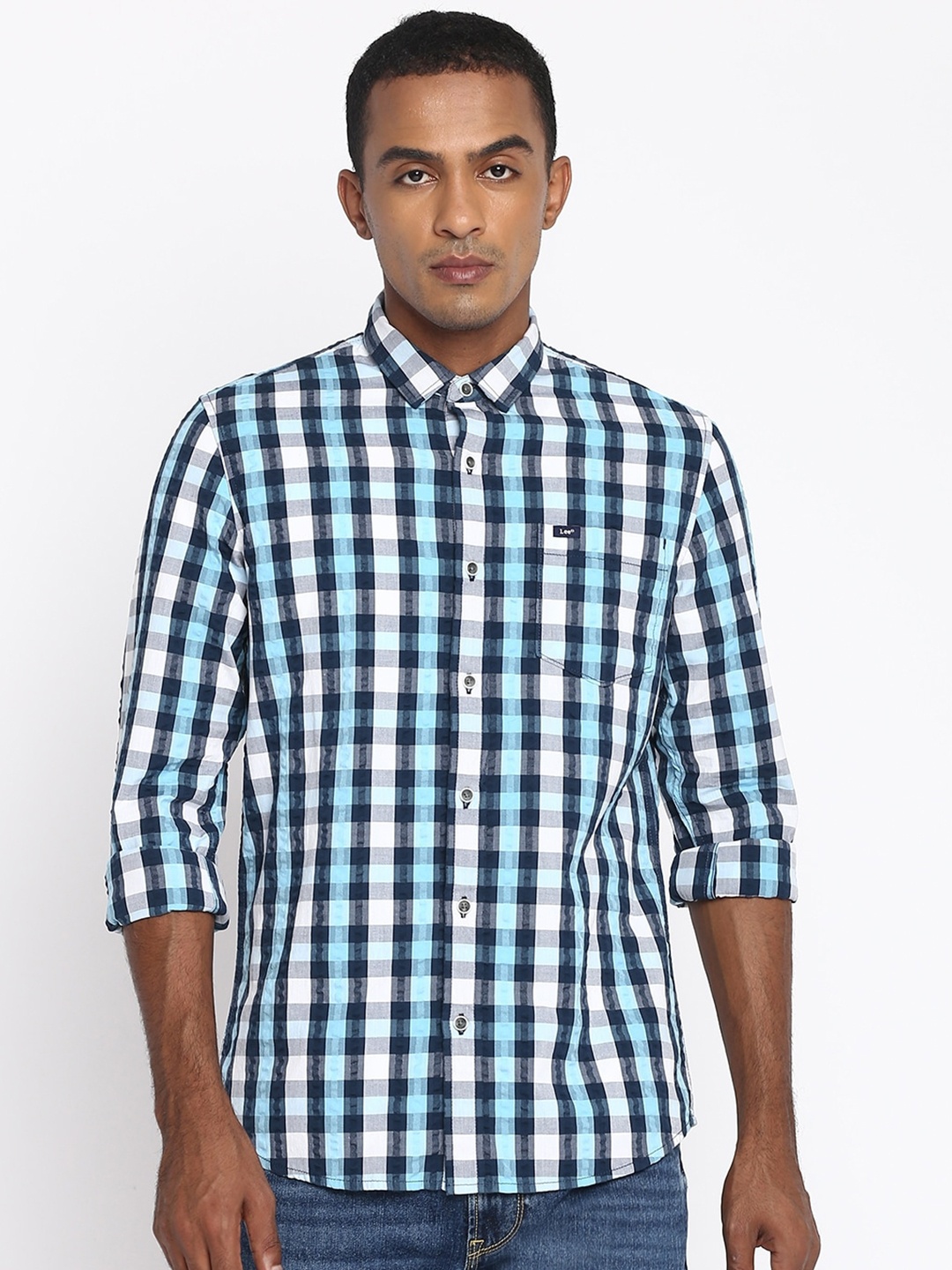 

Lee Men Blue Classic Slim Fit Gingham Checked Casual Shirt