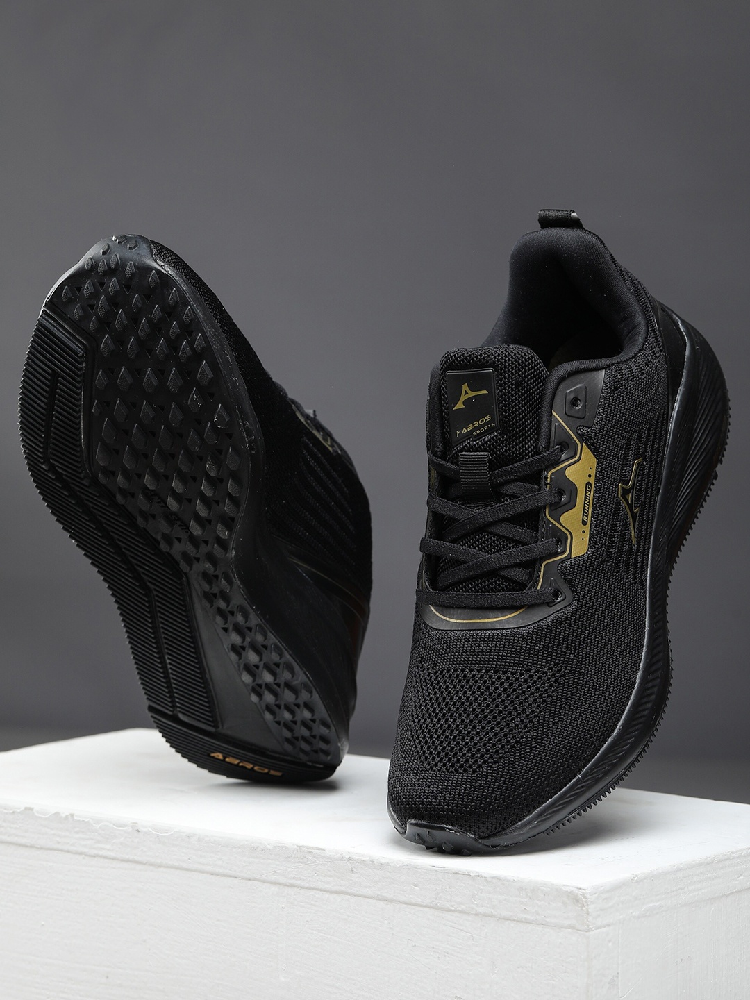 

ABROS Men Black Mesh Running Sports Shoes