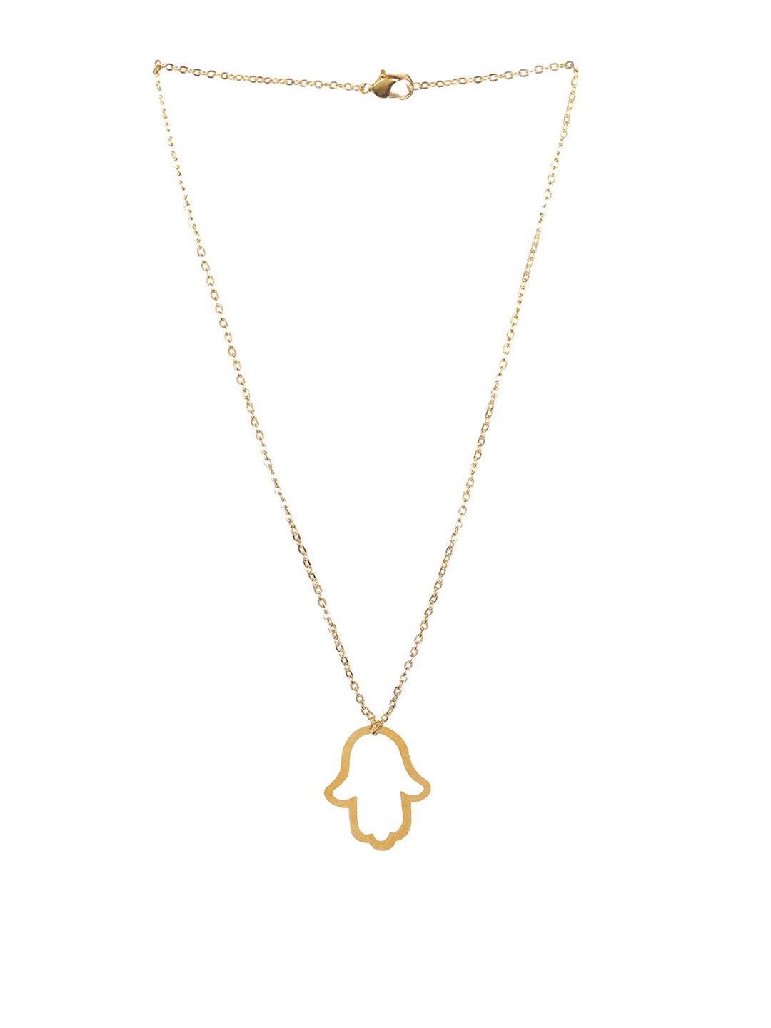 

Goldnera Brass-Plated & Hamsa Hand Shaped Pendant With Chain, Gold