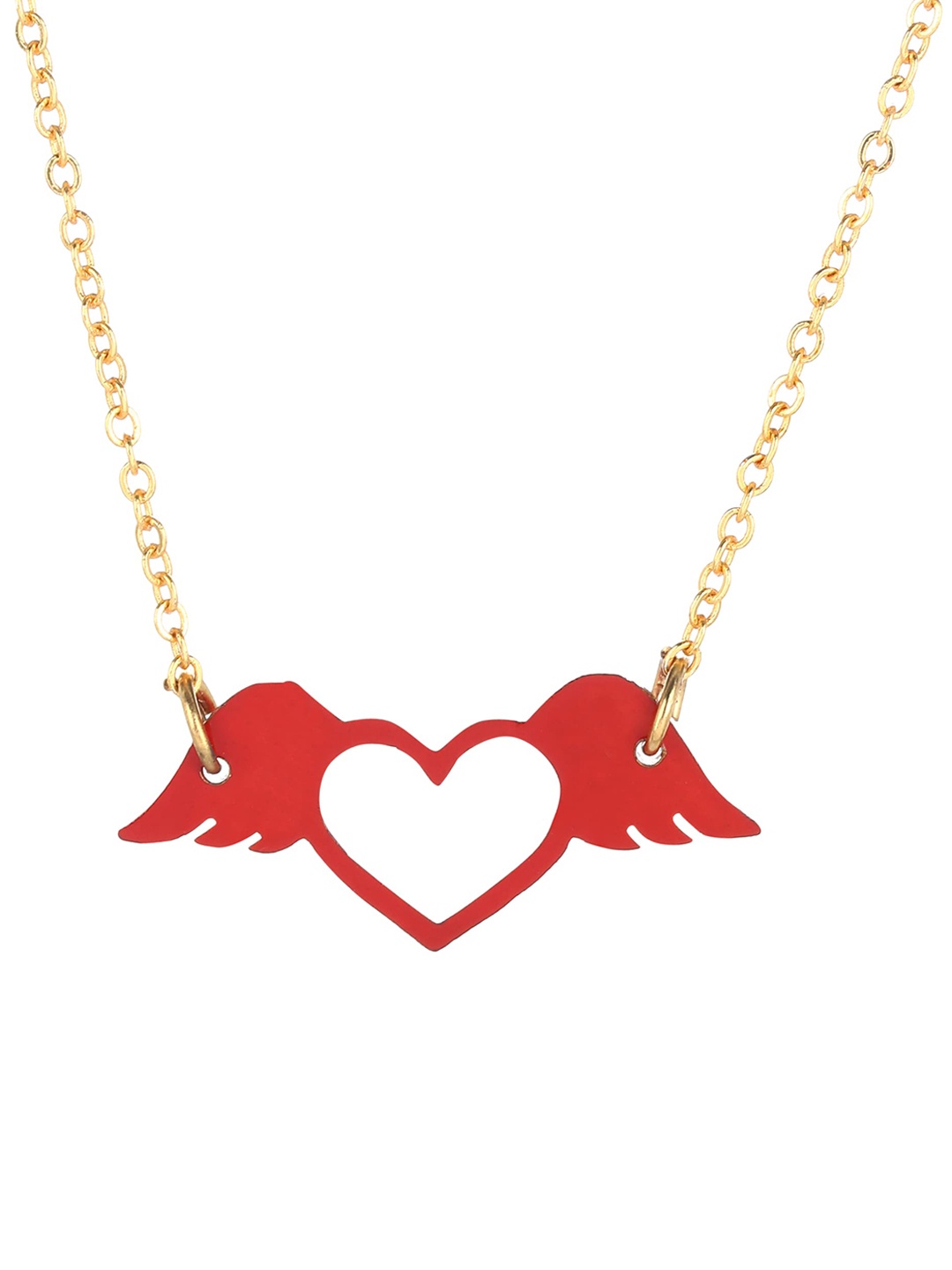 

Goldnera Brass-Plated Red & Gold-Toned Heart Shaped Pendant With Chain