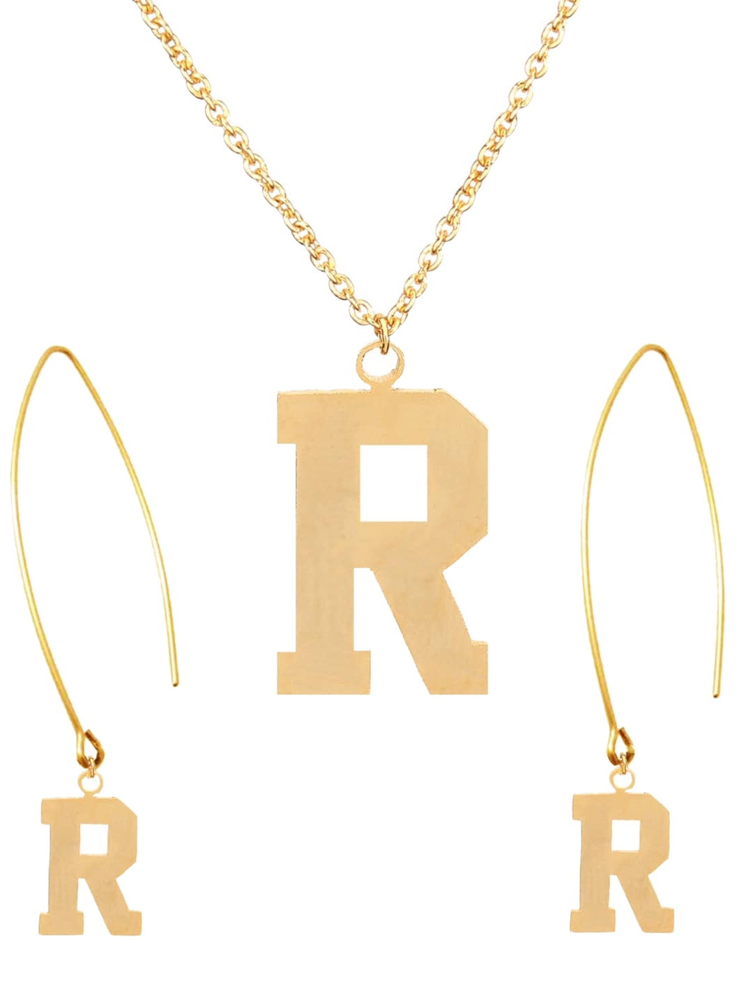 

Goldnera 18 Ct Gold-Plated R Initial Pendant Necklace With Earrings