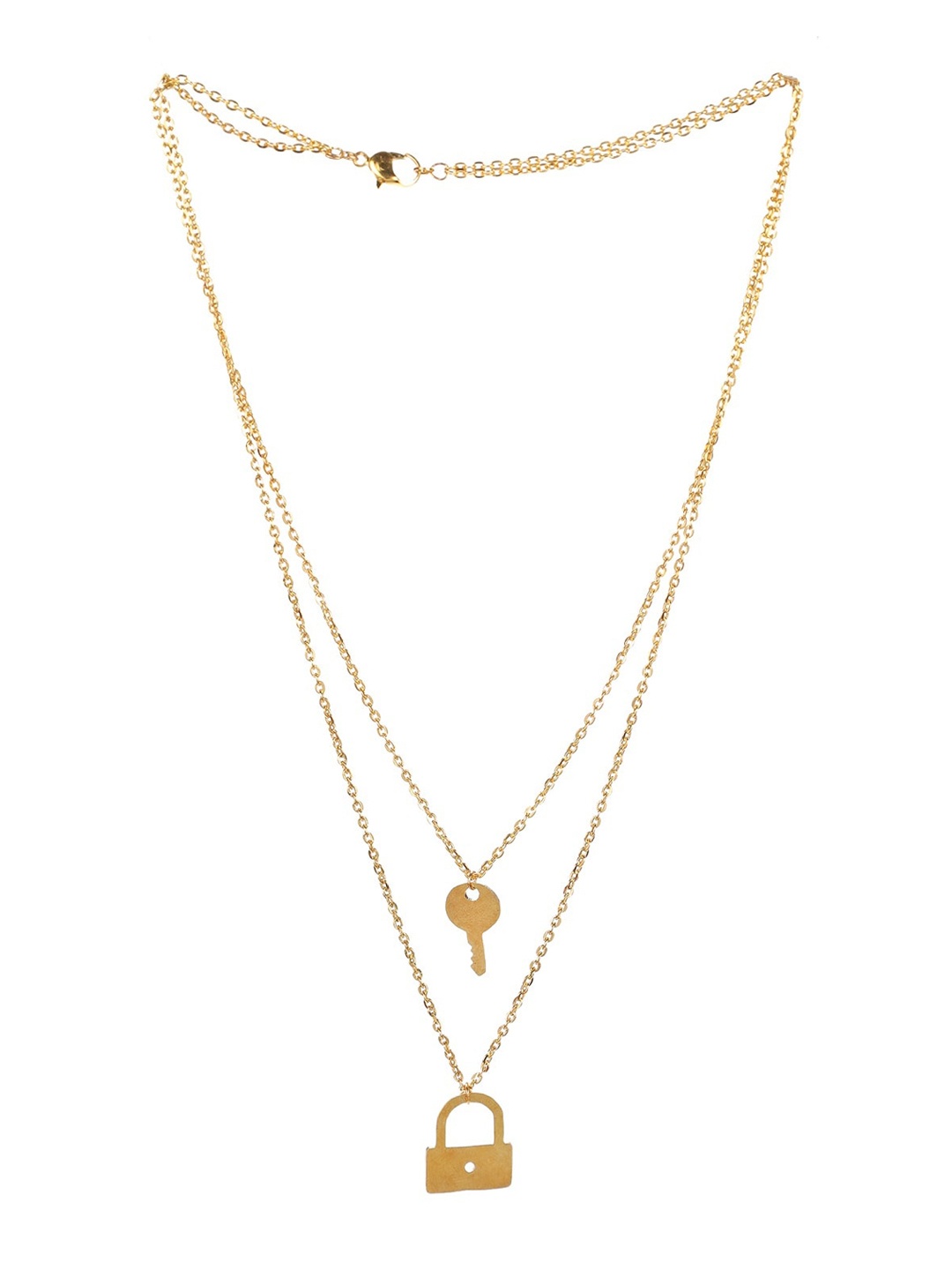 

Goldnera Brass-Plated BFF Necklace Lock Key Long Chain Pendant, Gold