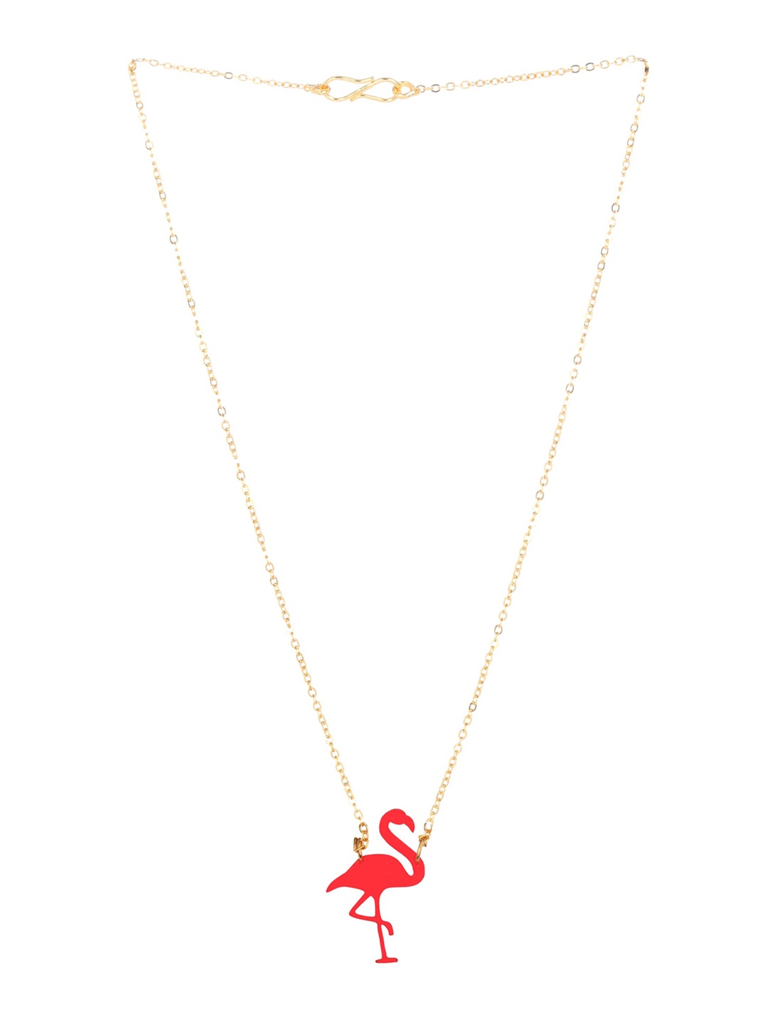 

Goldnera Brass-Plated Gold-Toned & Pink Flamingo Bird Pendant With Chain