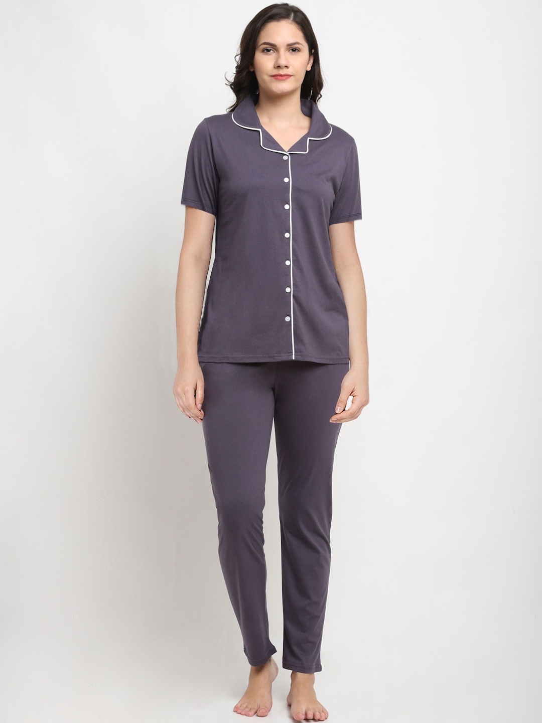 

Kanvin Women Purple Pure Cotton Night Suit