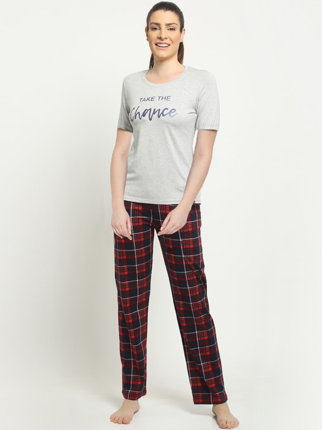 

Kanvin Women Grey Printed Pure Cotton Night Suit