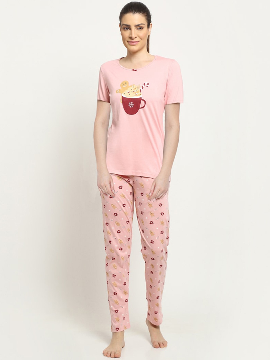 

Kanvin Women Pink & Maroon Printed Pure Cotton Night suit
