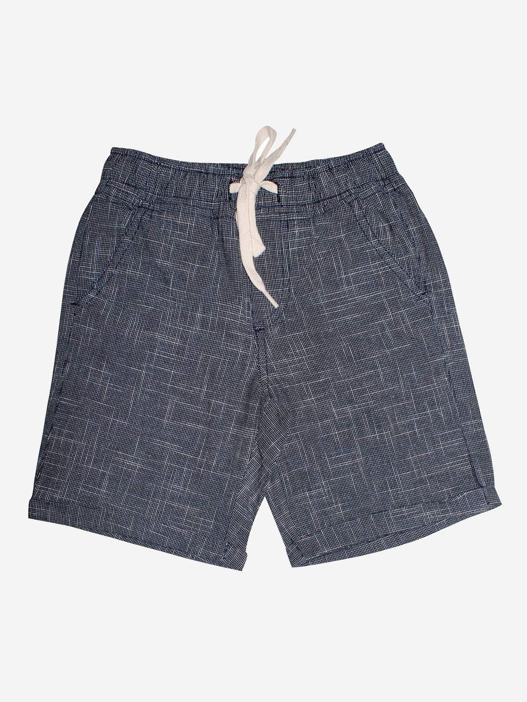 

KiddoPanti Boys Navy Blue Self-Design Cotton Roll Up Shorts