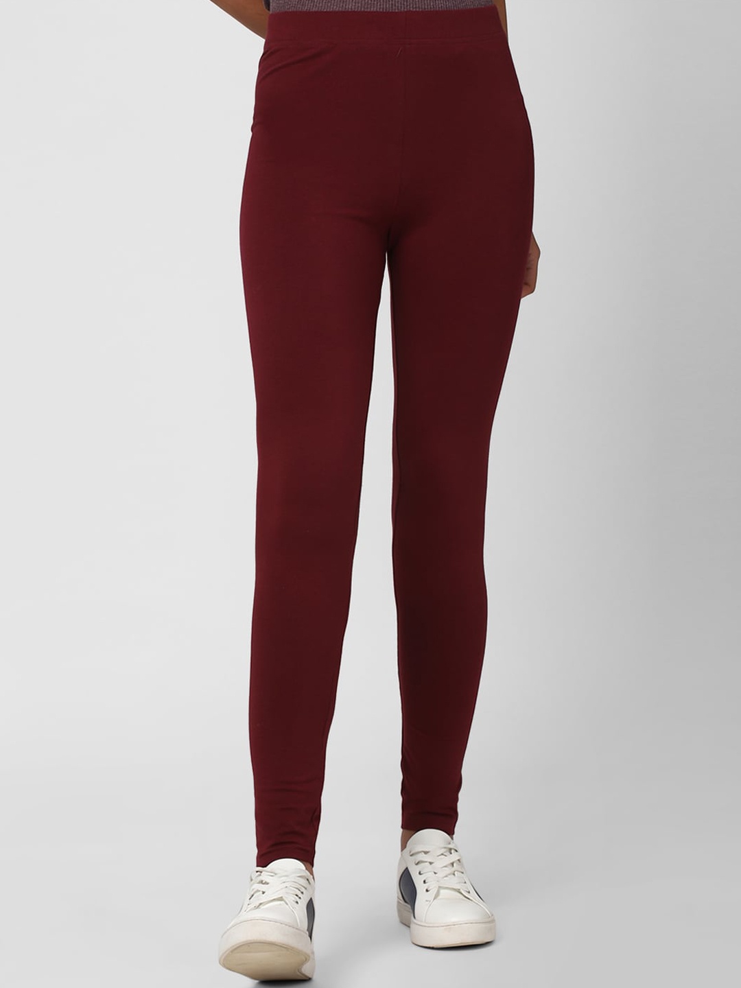 

FOREVER 21 Women Maroon Solid Ankle Length Leggings