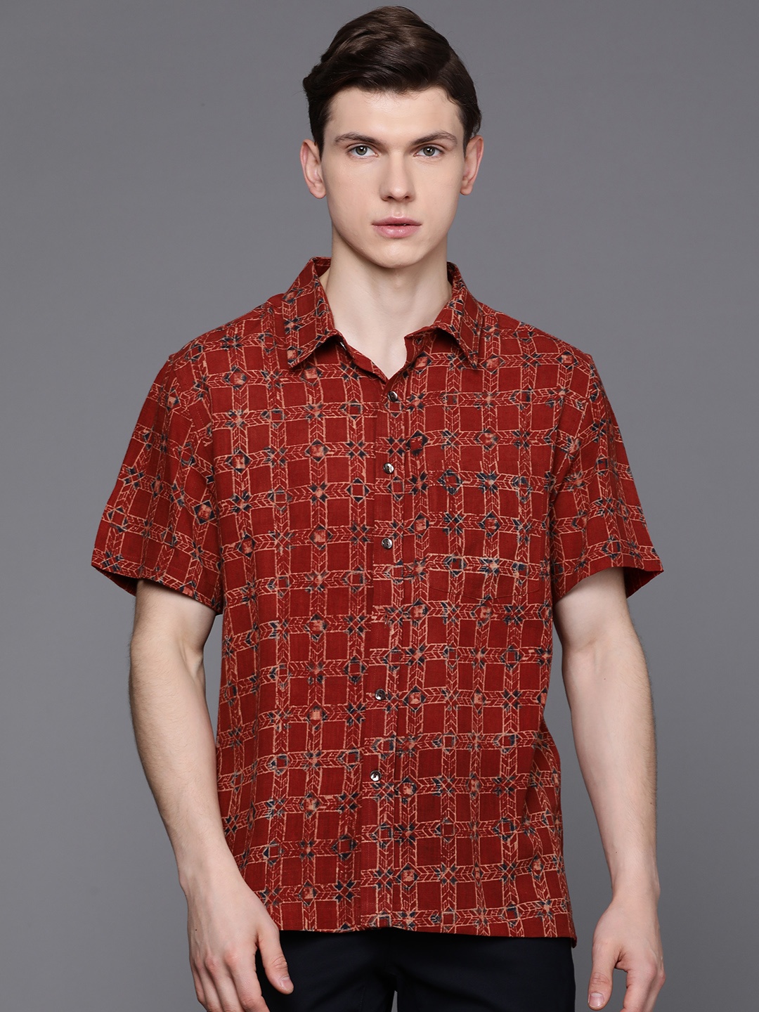 

Fabindia Men Red Printed Casual Shirt