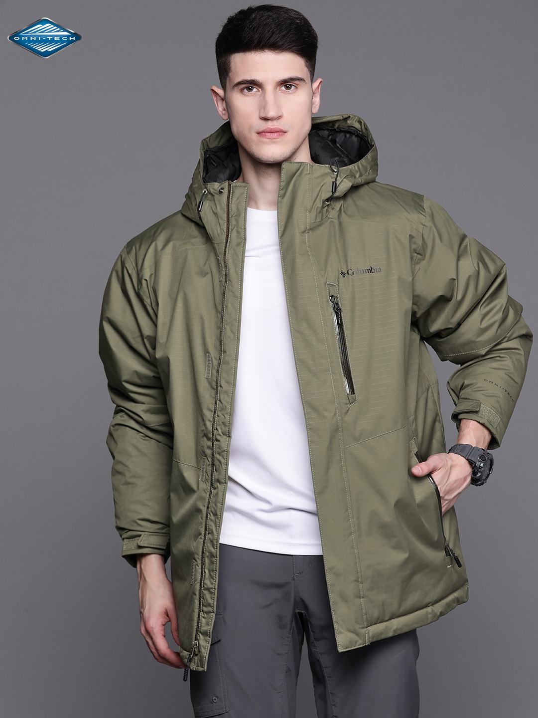 

Columbia Men Olive Green Colourblocked Insulator Omni Heat Infinity Bomber Hiking Jacket