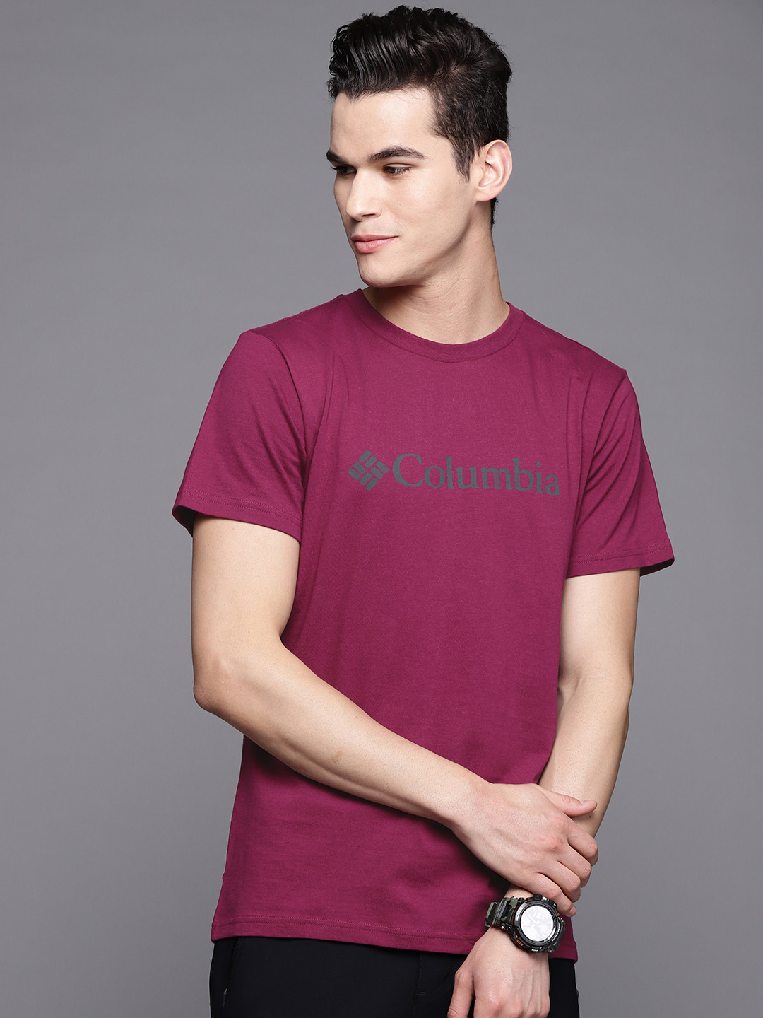 

Columbia Men Magenta Brand Logo Printed Hiking T-shirt