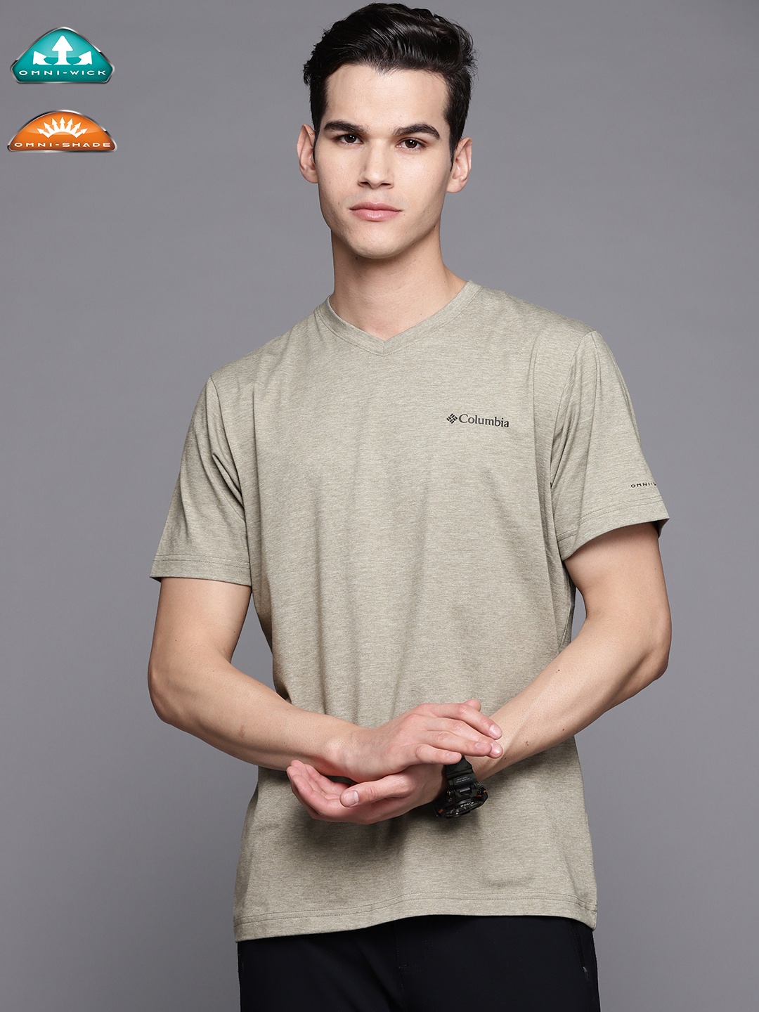 

Columbia Men Green Omni-Wick & Omni-Shade Hiking T-shirt