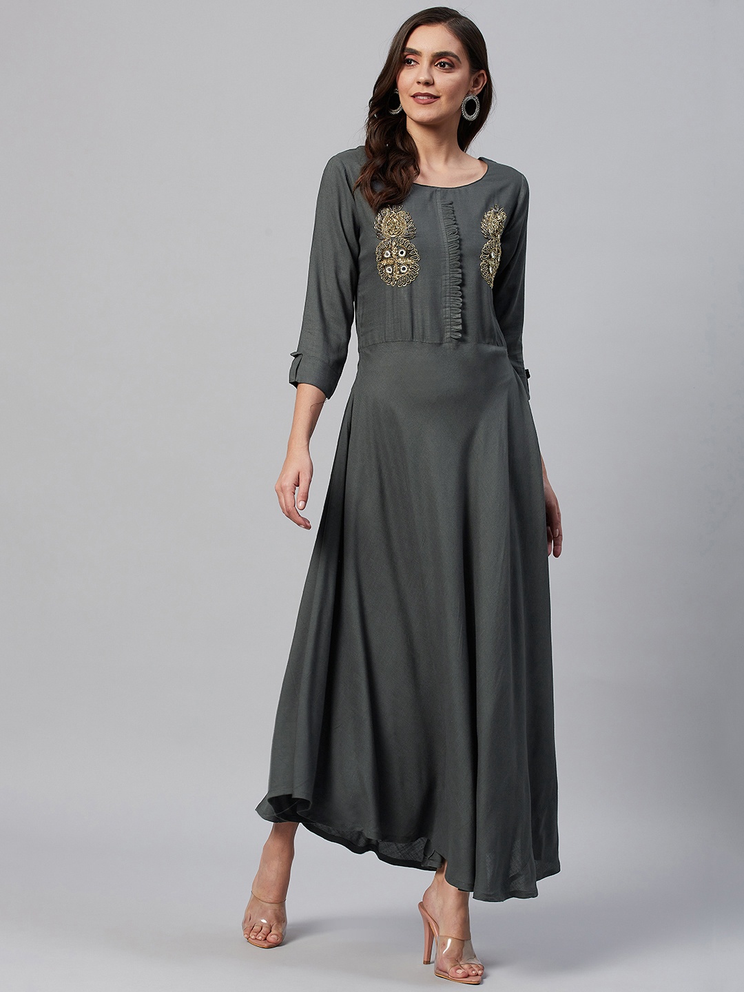 

HIGHLIGHT FASHION EXPORT Charcoal Grey Ethnic Maxi Dress