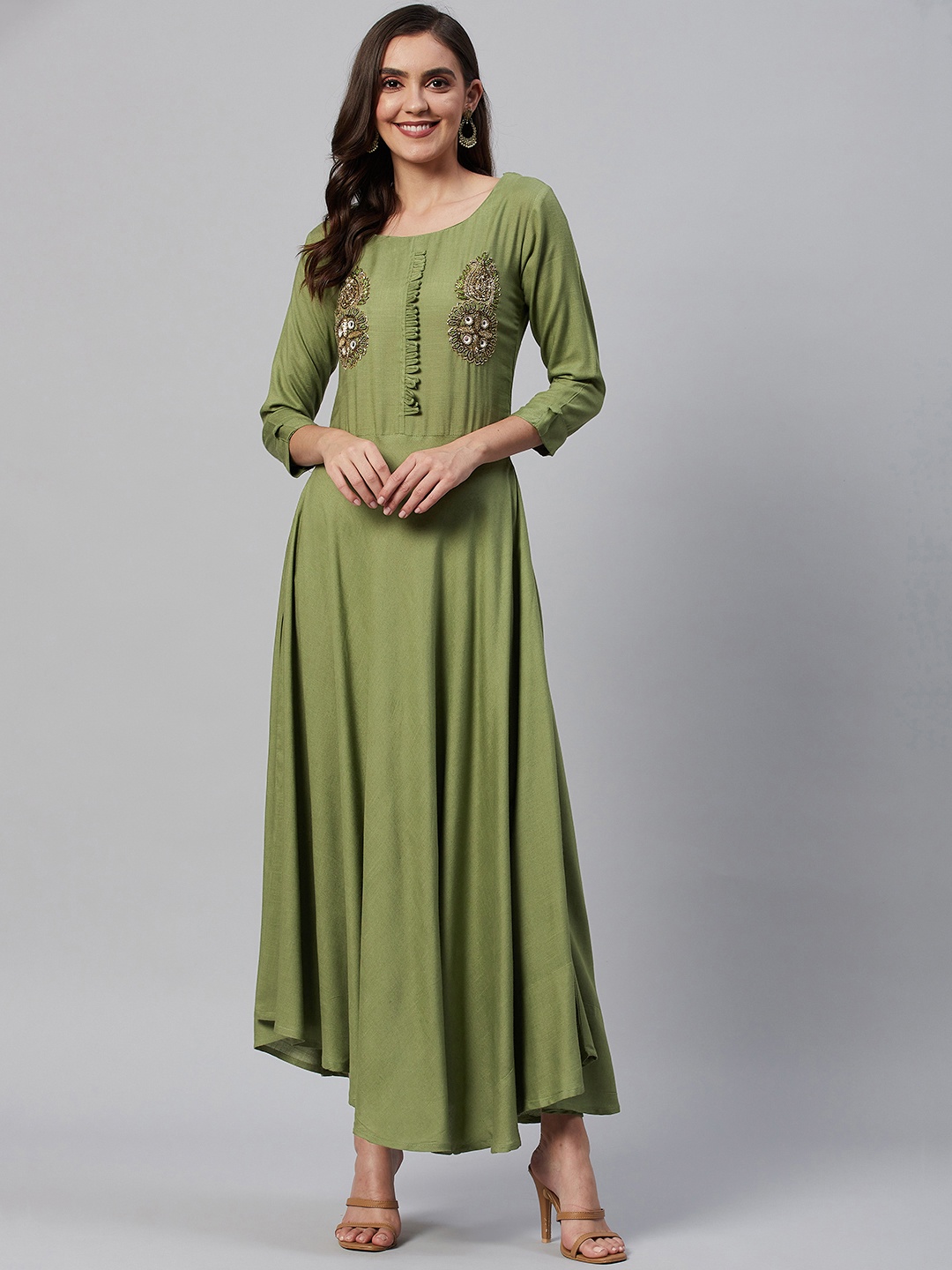 

HIGHLIGHT FASHION EXPORT Green Ethnic Maxi Dress