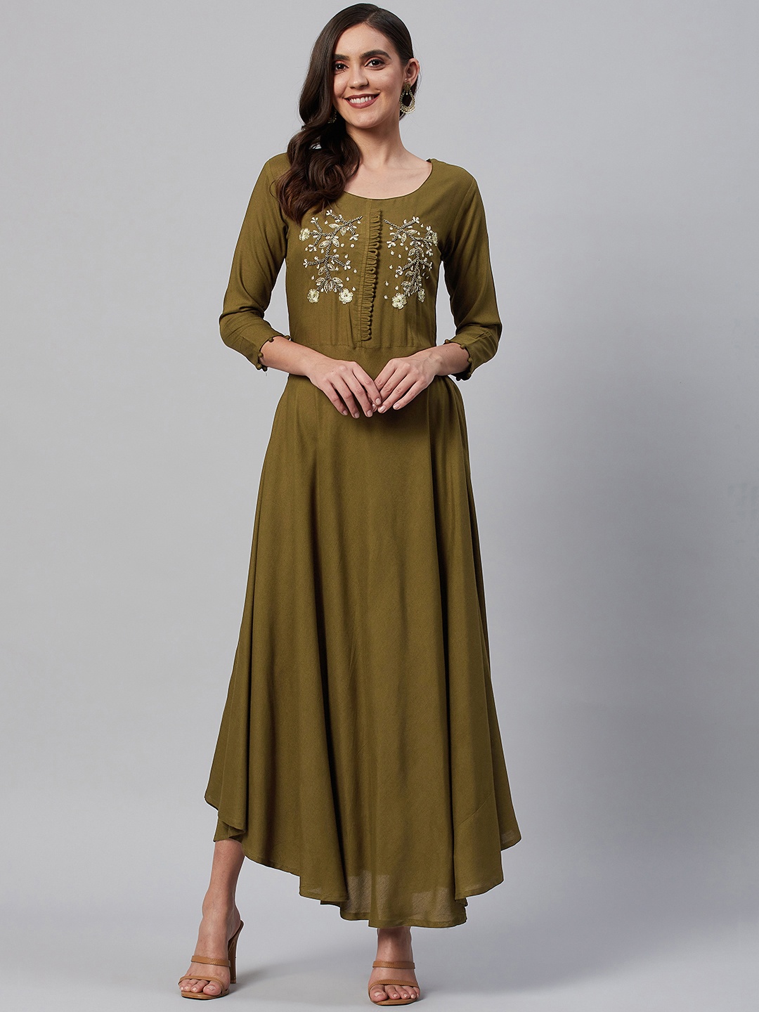 

HIGHLIGHT FASHION EXPORT Olive Green Ethnic Maxi Dress