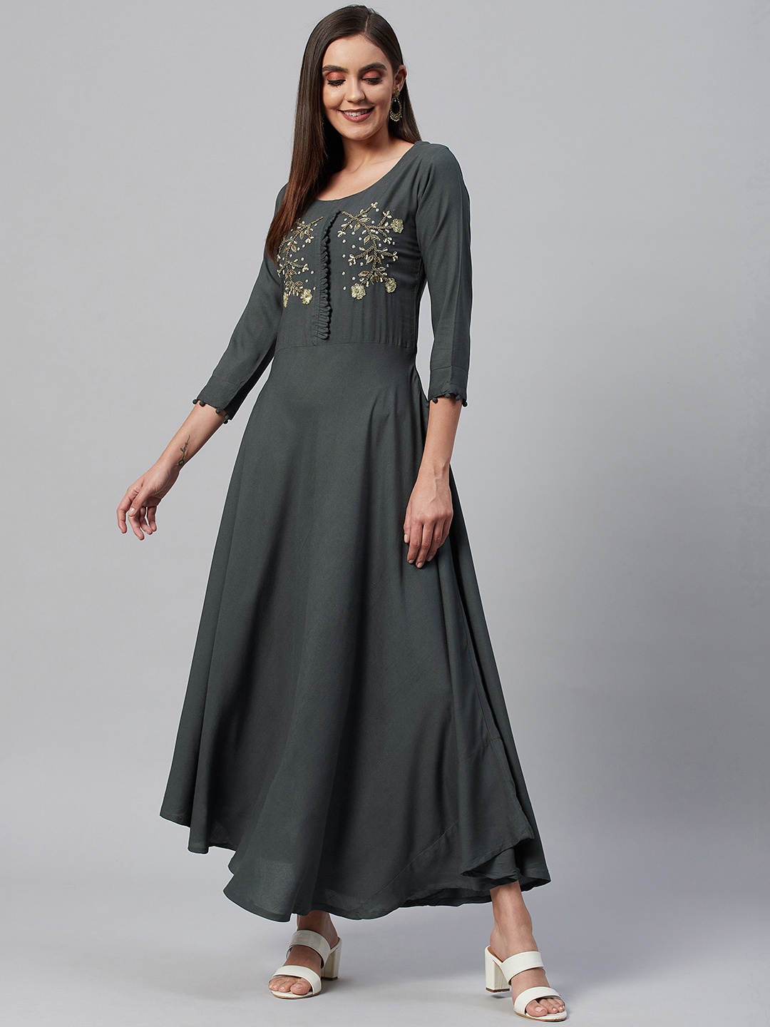 

HIGHLIGHT FASHION EXPORT Charcoal Grey Ethnic Maxi Dress