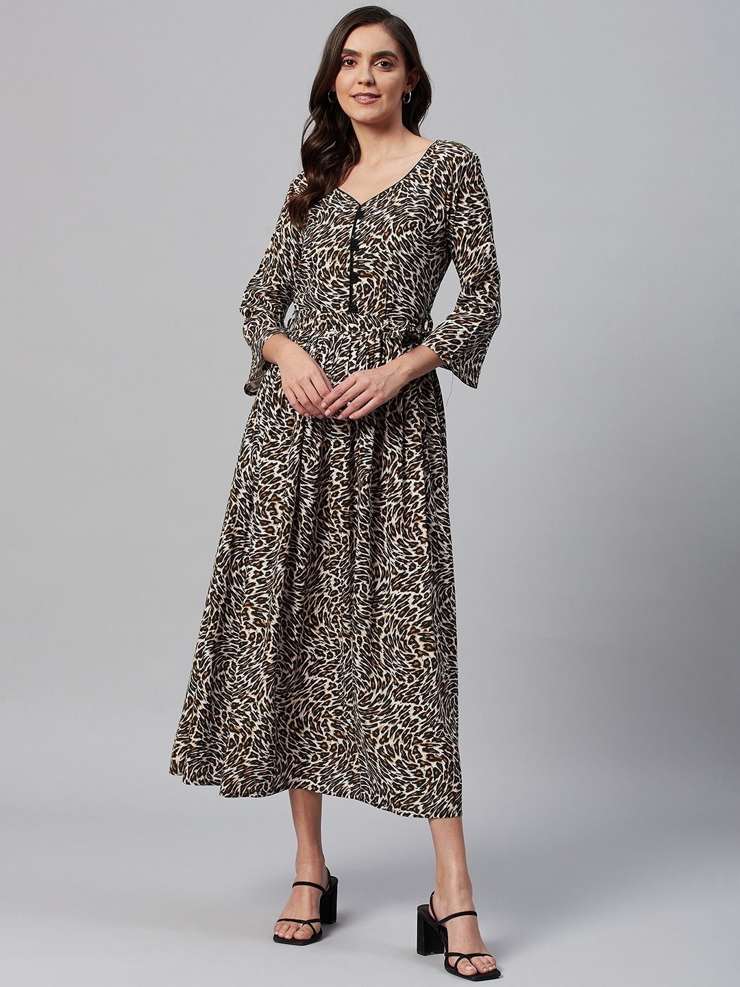 

HIGHLIGHT FASHION EXPORT Brown & Beige Cotton Animal Print Maxi Dress