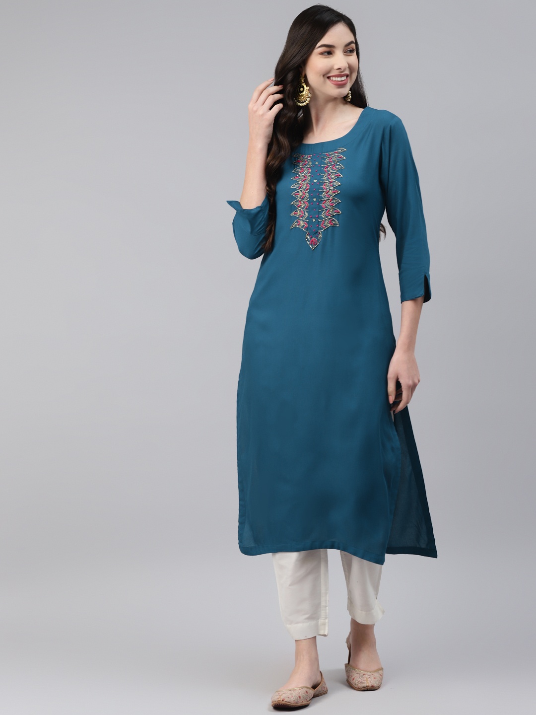 

HIGHLIGHT FASHION EXPORT Women Teal Zardozi Kurta