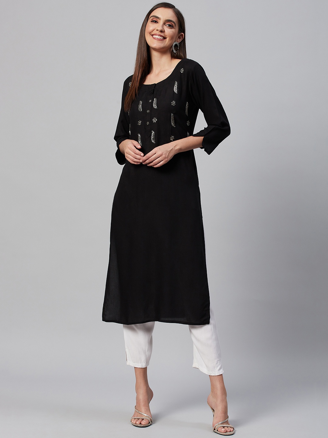 

HIGHLIGHT FASHION EXPORT Women Black Embellished Kurta