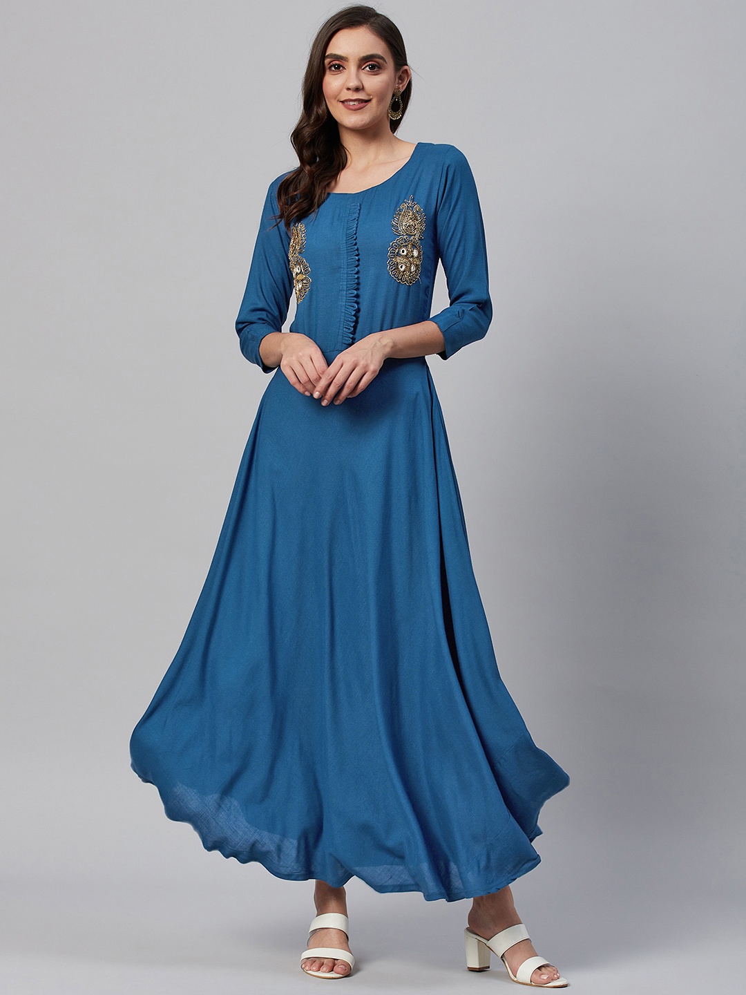

HIGHLIGHT FASHION EXPORT Teal Blue Ethnic Maxi Dress