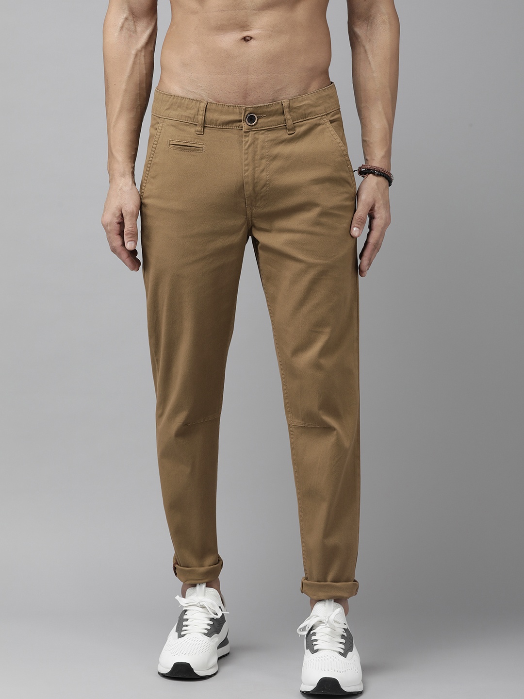 

The Roadster Life Co. Men Slim Fit Trousers, Khaki
